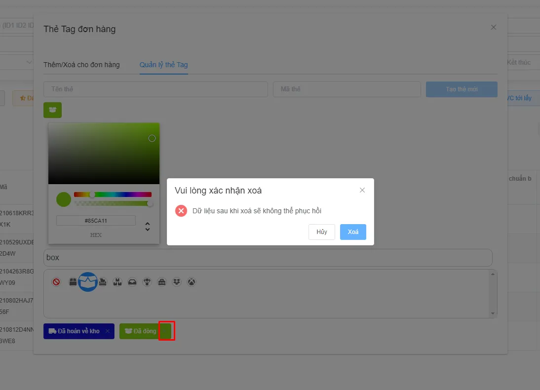 Nhấn biểu tượng dấu X để xoá thẻ tag không còn sử dụng
