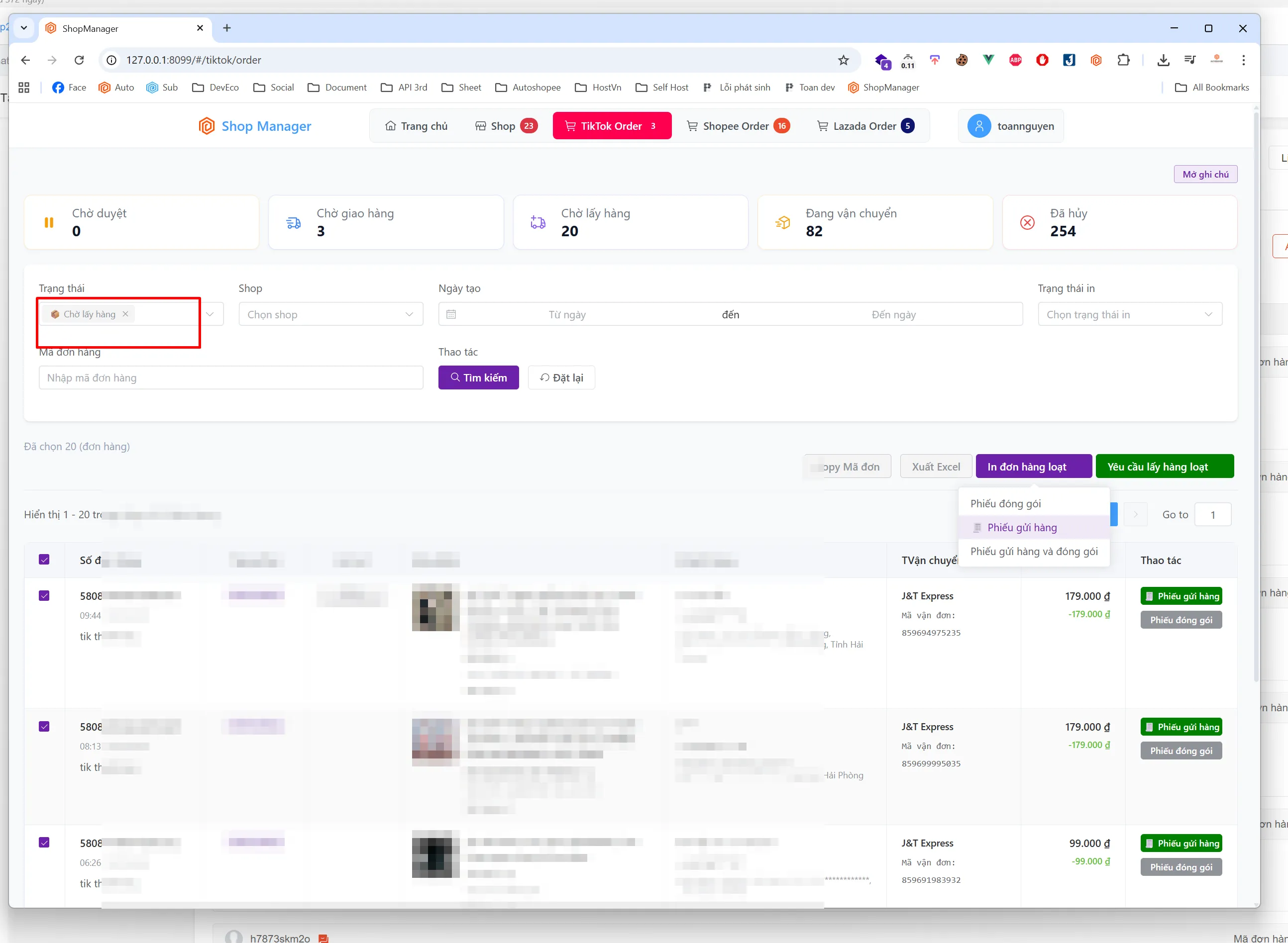 Chọn loại biểu mẫu in đơn hàng loạt trên TikTok Shop