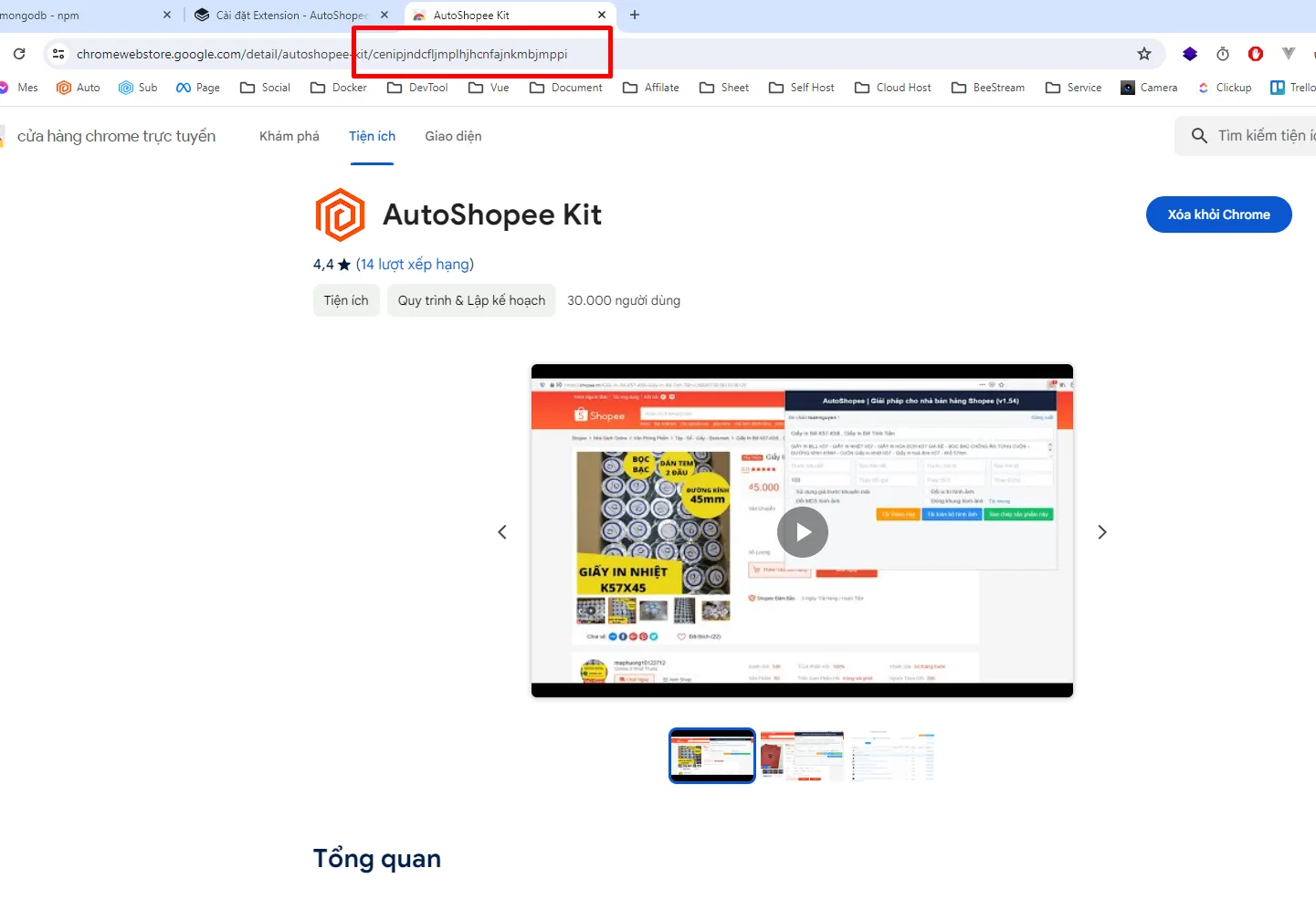 Sao chép mã Extension ID từ đường link trên Chrome Web Store