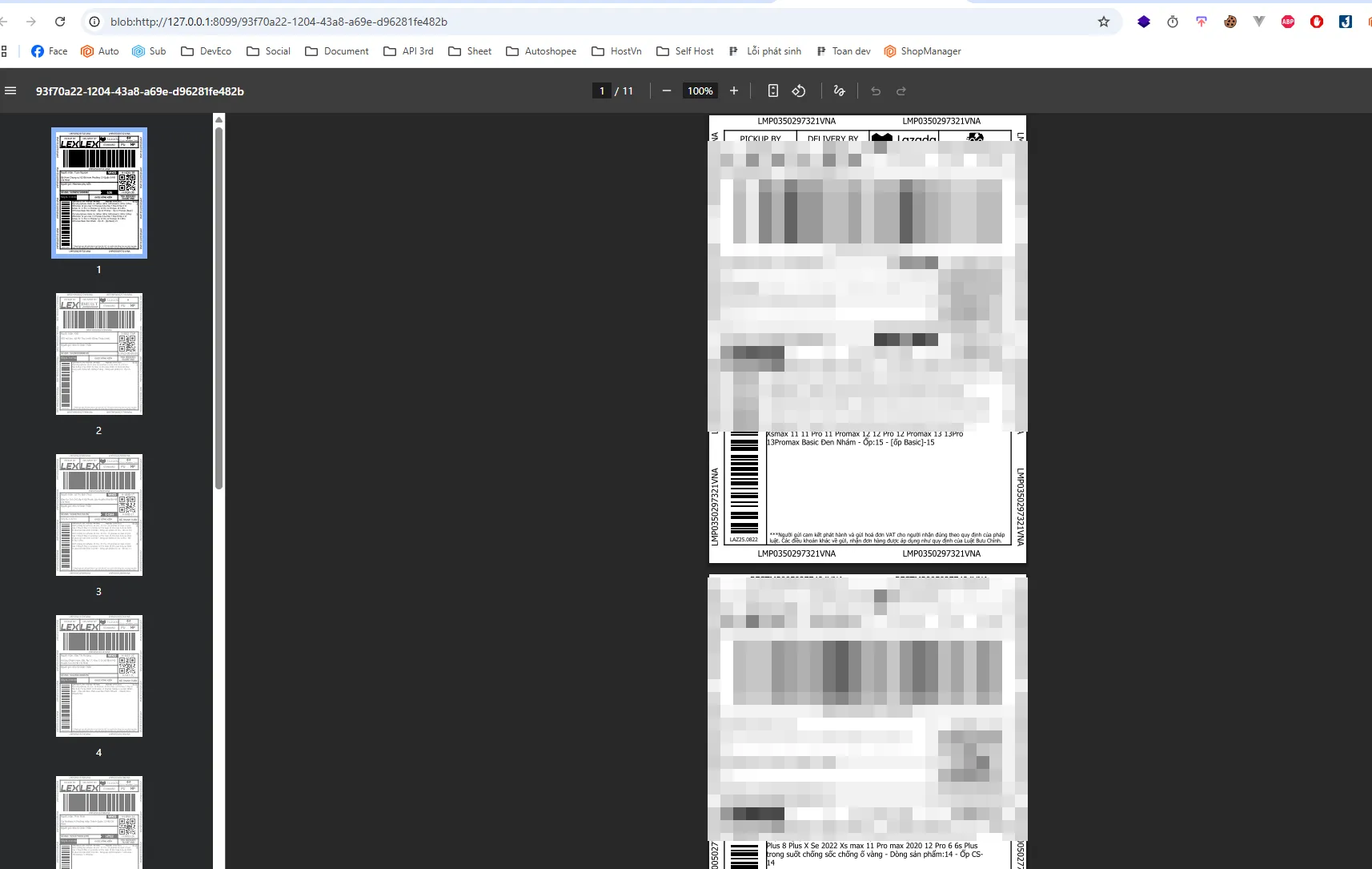 Tệp PDF phiếu gửi hàng Lazada với mã vận đơn chuẩn