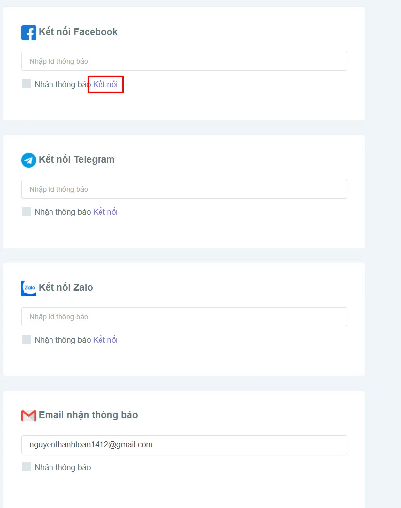 Bấm nút Kết nối tại mục Facebook Messenger
