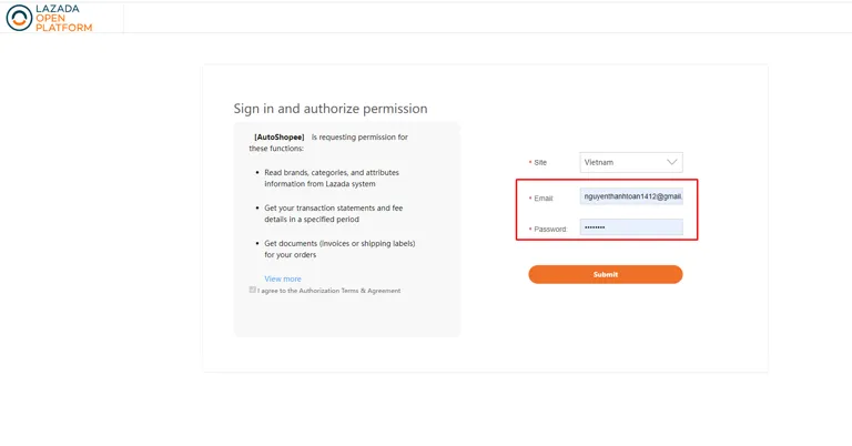 Hoàn tất quy trình liên kết cổng API chính thức của sàn Lazada