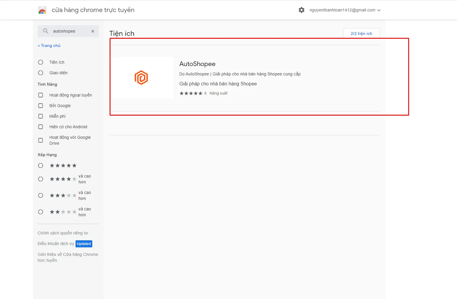 Tìm kiếm tiện ích AutoShopee trên Chrome Web Store