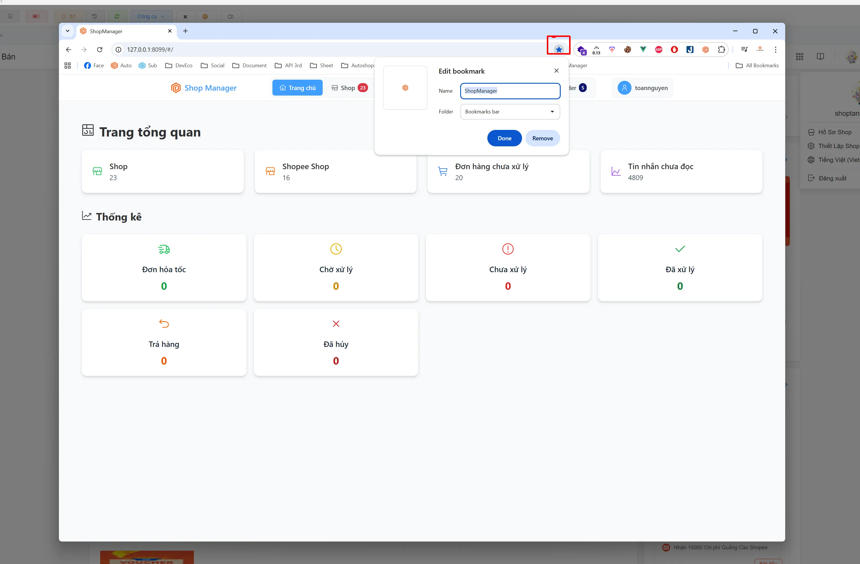 Lưu lại địa chỉ WebAdmin vào thanh dấu trang Bookmark trên trình duyệt