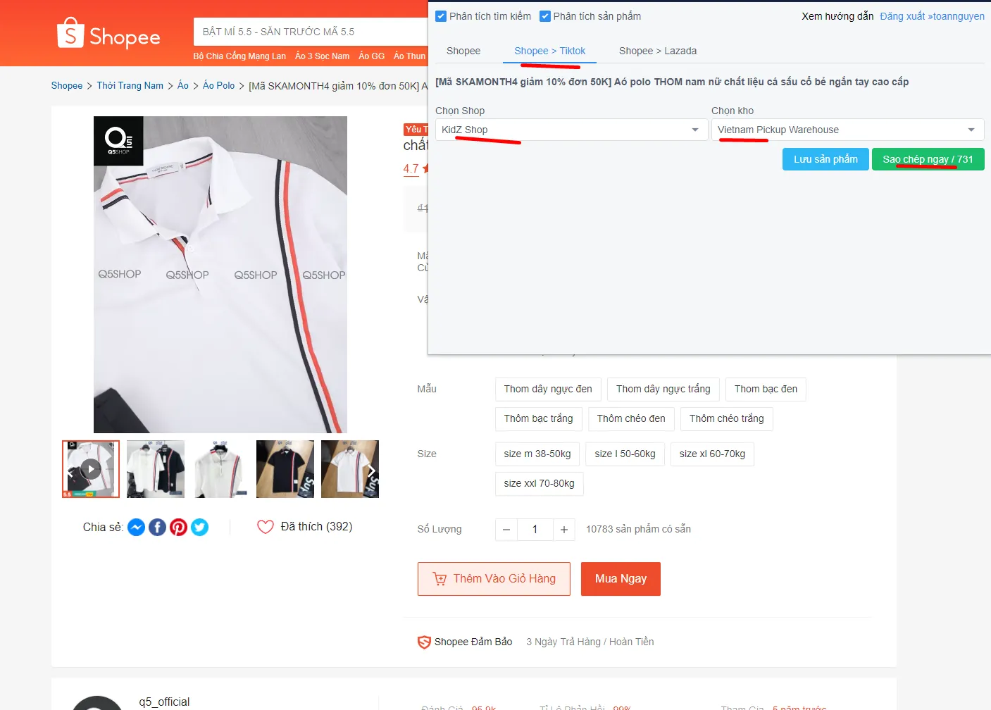 Sao chép sản phẩm Shopee sang TikTok Shop qua tiện ích AutoShopee Kit 1 click