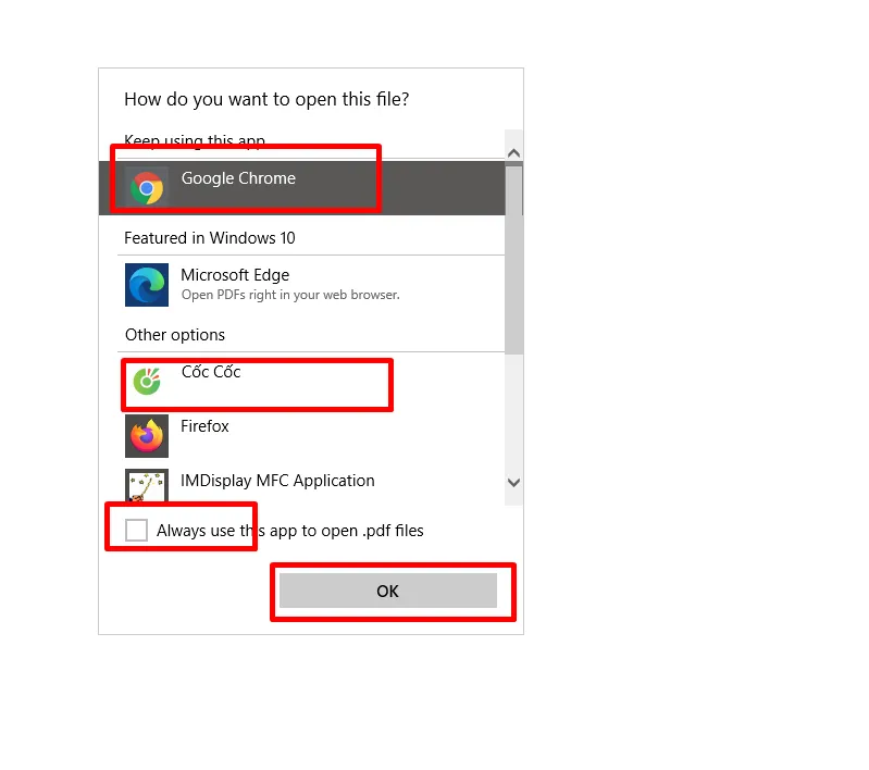 Chọn Google Chrome và tích chọn Always use this app rồi bấm OK