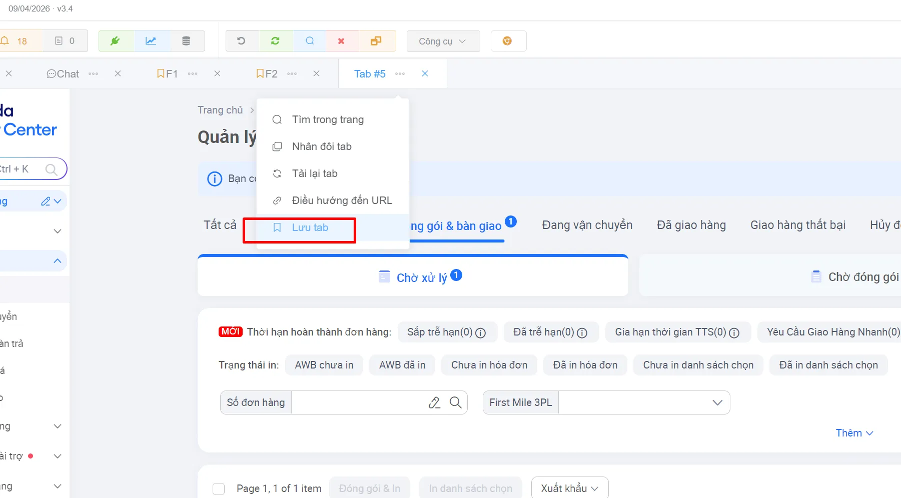 Bấm dấu ba chấm cạnh tên tab rồi chọn Lưu tab trong ShopManager